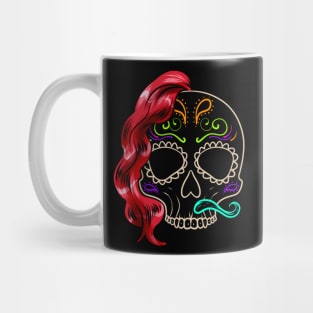 Female Hair And Male Moustache Sugar Skull Day Of The Dead Mug